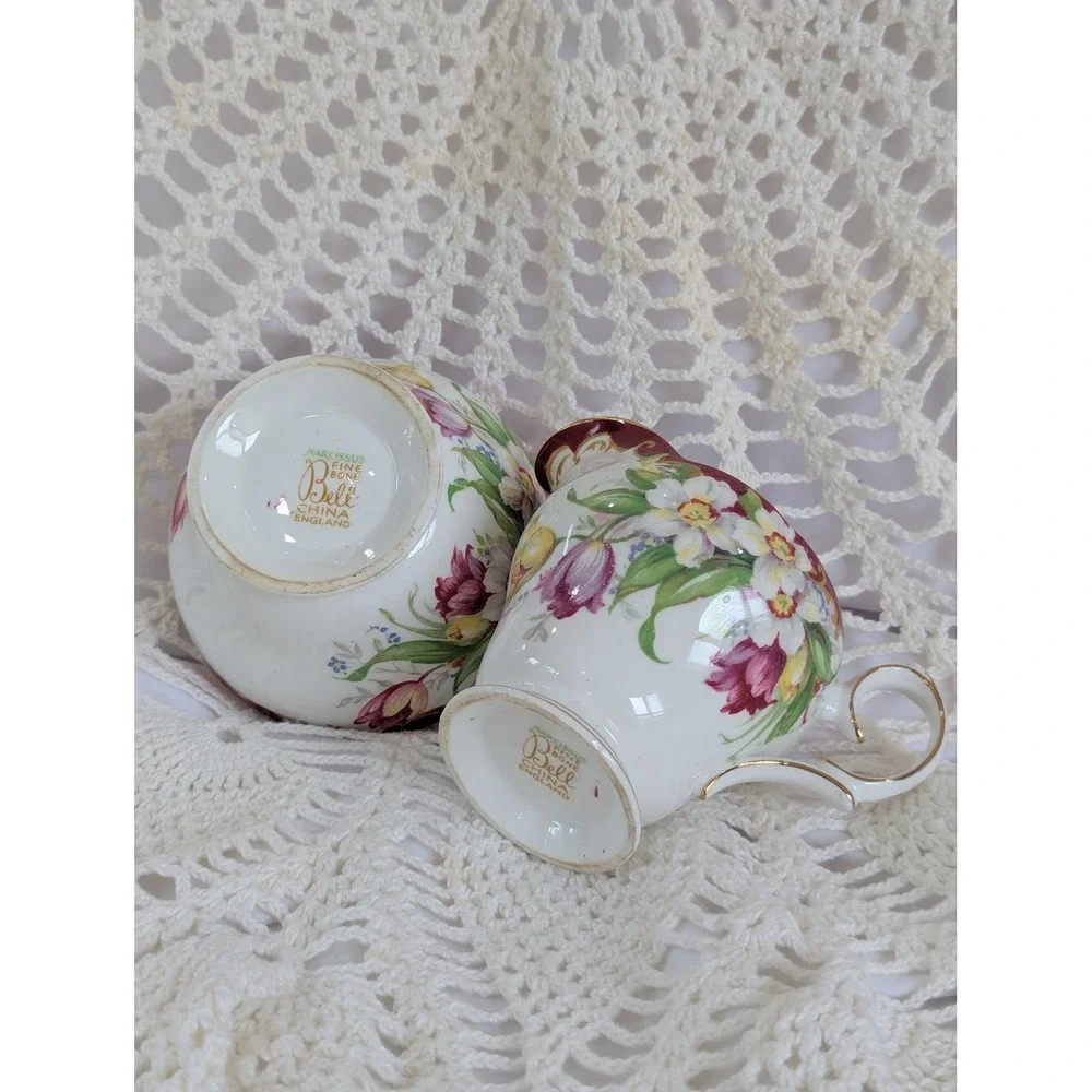 Bell China Narcissus Creamer Sugar Bowl Set Fine Bone China Made in England
